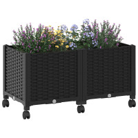 Produktbild för Trädgårdsplanterare med hjul Svart 80 x 40 x 44 cm PP