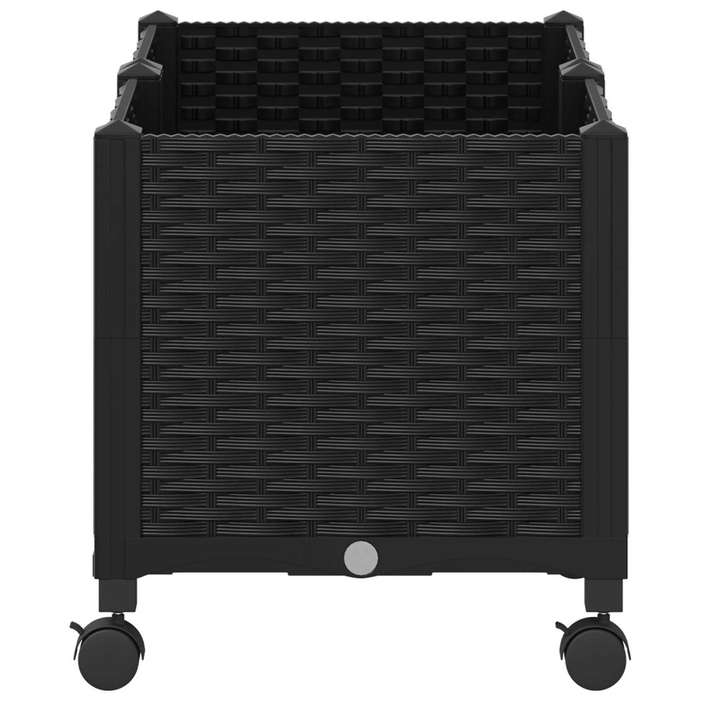 Produktbild för Trädgårdsplanterare med hjul Svart 80 x 40 x 44 cm PP