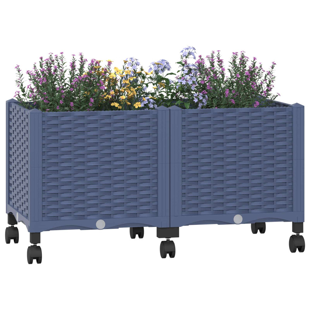 Produktbild för Trädgårdsplanterare med hjul Blå Grå 80 x 40 x 48 cm PP