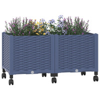 Produktbild för Trädgårdsplanterare med hjul Blå Grå 80 x 40 x 48 cm PP