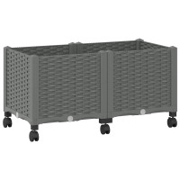 Produktbild för Trädgårdsplanterare med hjul Ljusgrå 80 x 40 x 48 cm PP