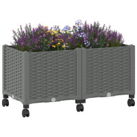 Produktbild för Trädgårdsplanterare med hjul Ljusgrå 80 x 40 x 48 cm PP