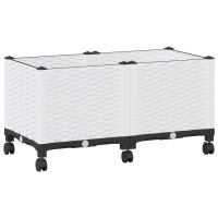 Produktbild för Trädgårdsplanterare med hjul Vit 80 x 40 x 48 cm PP