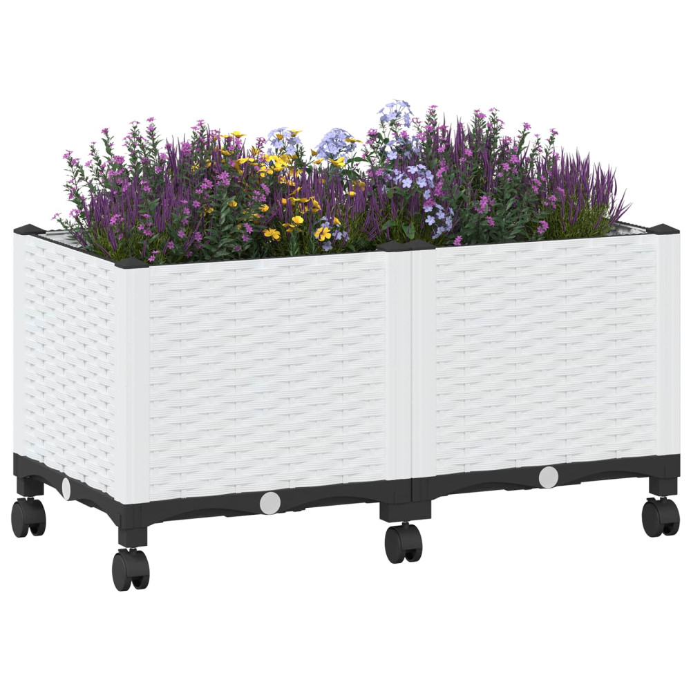 Produktbild för Trädgårdsplanterare med hjul Vit 80 x 40 x 48 cm PP