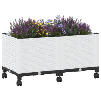 Produktbild för Trädgårdsplanterare med hjul Vit 80 x 40 x 48 cm PP