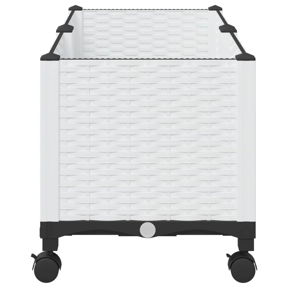 Produktbild för Trädgårdsplanterare med hjul Vit 80 x 40 x 48 cm PP