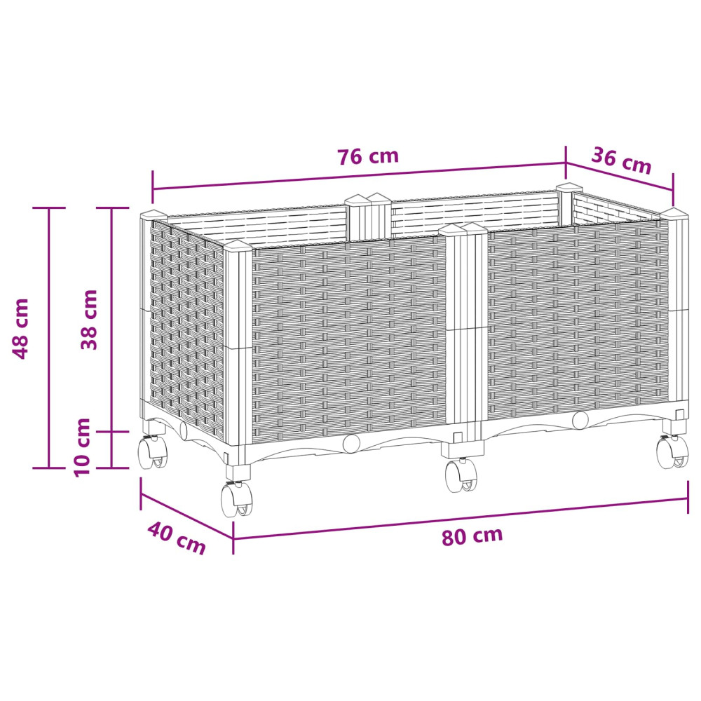 Produktbild för Trädgårdsplanterare med hjul Vit 80 x 40 x 48 cm PP