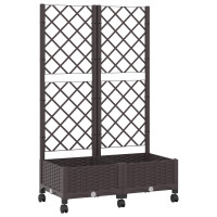 Produktbild för Trädgårdsplanterare med spaljé och hjul Brun 80 x 40 x 131,5 cm