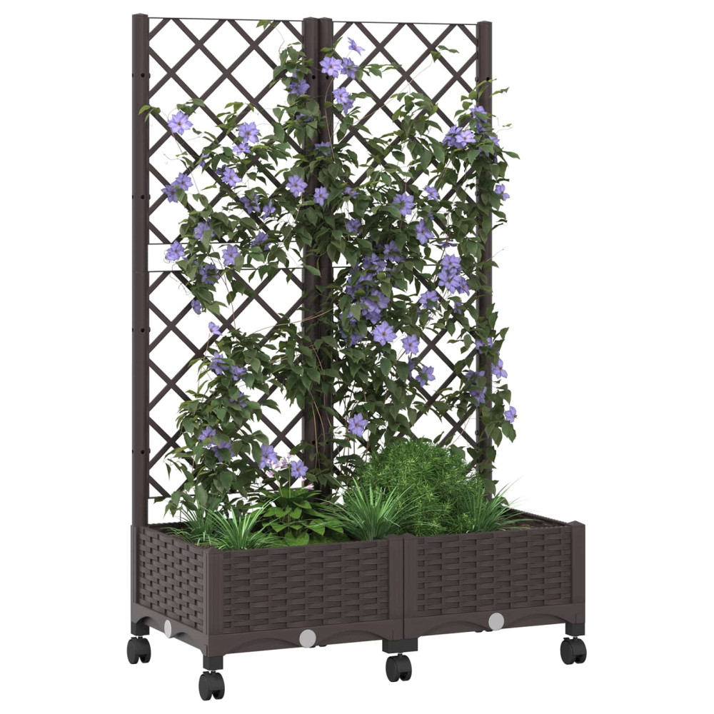 Produktbild för Trädgårdsplanterare med spaljé och hjul Brun 80 x 40 x 131,5 cm