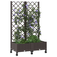 Produktbild för Trädgårdsplanterare med spaljé och hjul Brun 80 x 40 x 131,5 cm