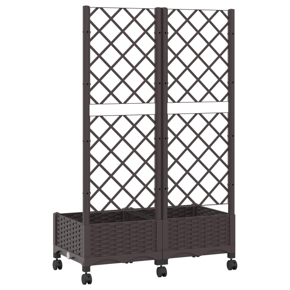 Produktbild för Trädgårdsplanterare med spaljé och hjul Brun 80 x 40 x 131,5 cm