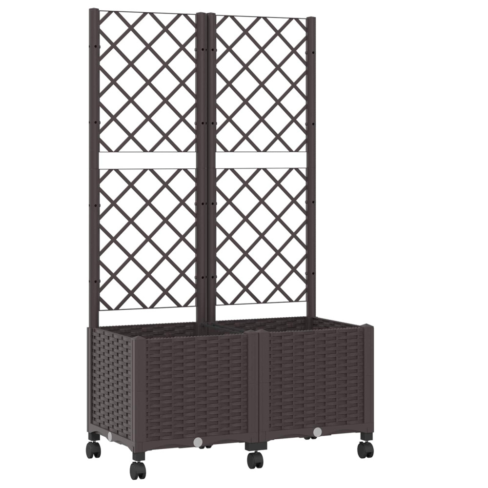 Produktbild för Trädgårdsplanterare med spaljé och hjul Brun 80 x 40 x 146 cm