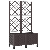 Produktbild för Trädgårdsplanterare med spaljé och hjul Brun 80 x 40 x 146 cm
