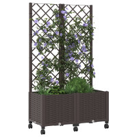 Produktbild för Trädgårdsplanterare med spaljé och hjul Brun 80 x 40 x 146 cm