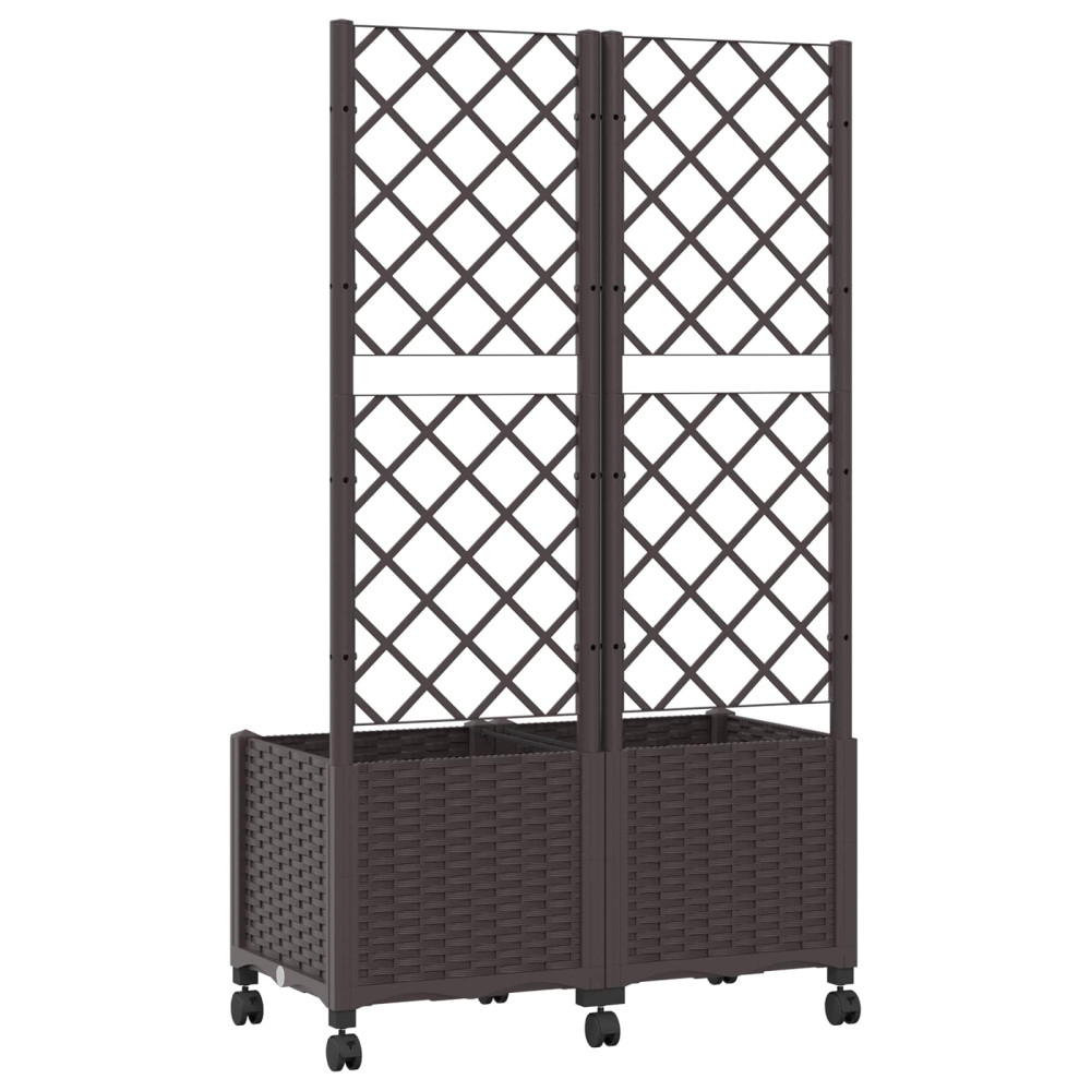 Produktbild för Trädgårdsplanterare med spaljé och hjul Brun 80 x 40 x 146 cm