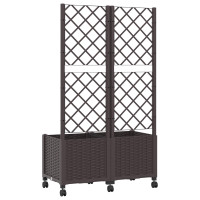 Produktbild för Trädgårdsplanterare med spaljé och hjul Brun 80 x 40 x 146 cm