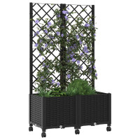 Produktbild för Trädgårdsplanterare med spaljé och hjul Svart 80 x 40 x 146 cm