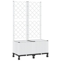 Produktbild för Trädgårdsplanterare med spaljé och hjul Vit 80 x 40 x 146 cm PP