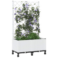 Produktbild för Trädgårdsplanterare med spaljé och hjul Vit 80 x 40 x 146 cm PP