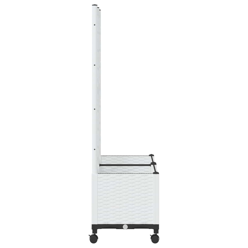 Produktbild för Trädgårdsplanterare med spaljé och hjul Vit 80 x 40 x 146 cm PP