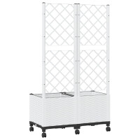 Produktbild för Trädgårdsplanterare med spaljé och hjul Vit 80 x 40 x 146 cm PP