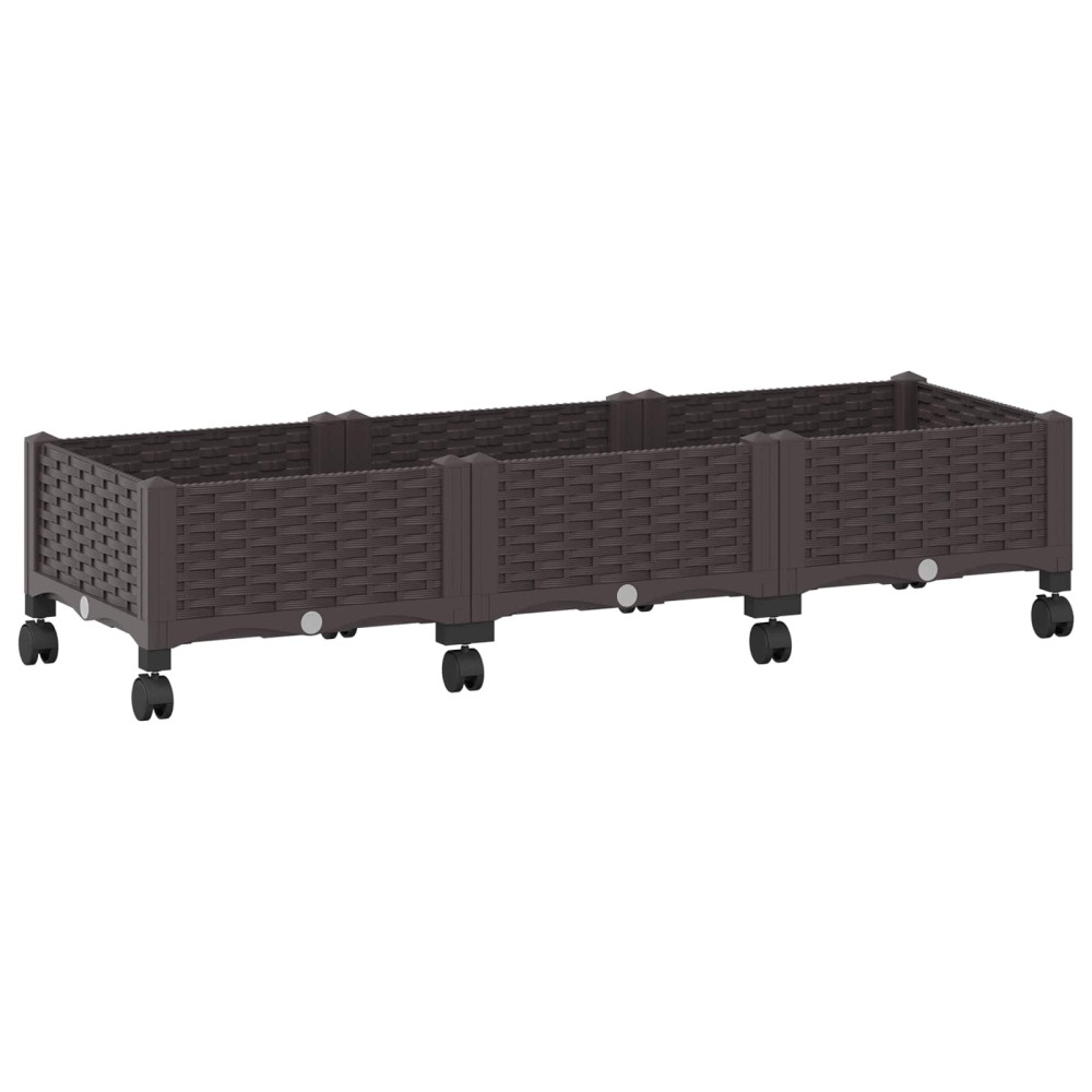 Produktbild för Trädgårdsplanterare med hjul Brun 120 x 40 x 29 cm PP