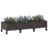 Produktbild för Trädgårdsplanterare med hjul Brun 120 x 40 x 29 cm PP