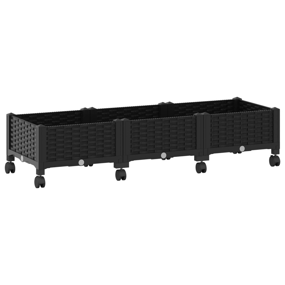 Produktbild för Trädgårdsplanterare med hjul Svart 120 x 40 x 29 cm PP