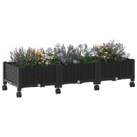 Produktbild för Trädgårdsplanterare med hjul Svart 120 x 40 x 29 cm PP