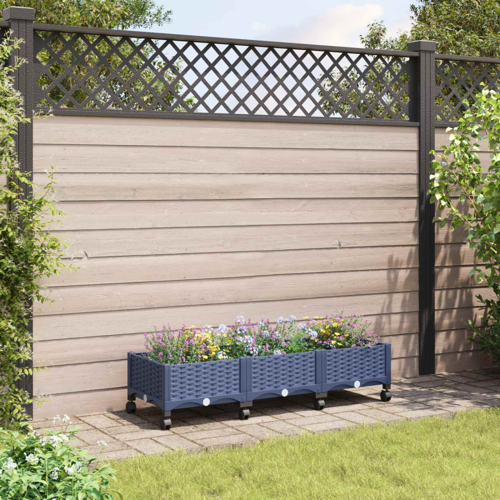 Produktbild för Trädgårdsplanterare med hjul Blå Grå 120 x 40 x 33 cm PP