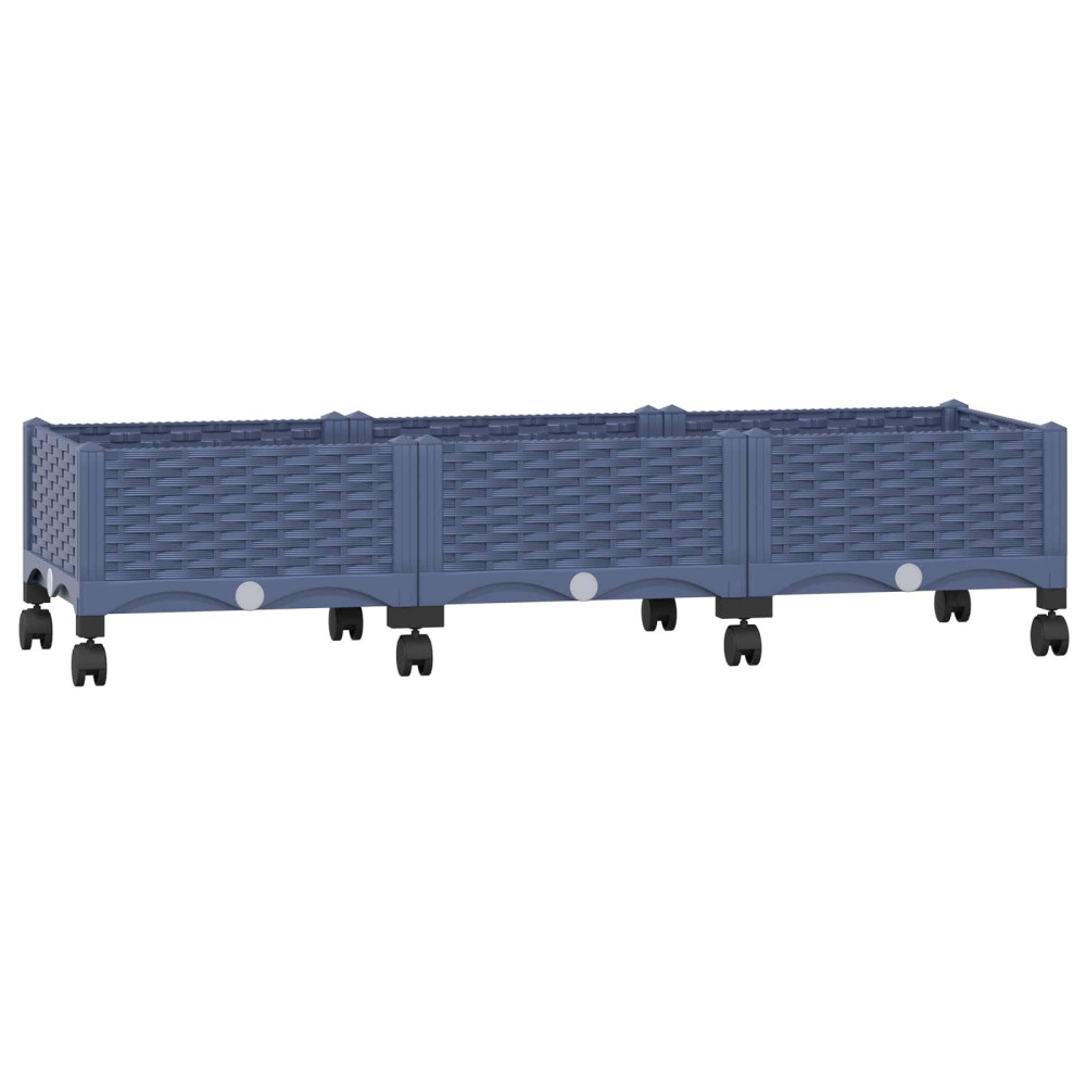 Produktbild för Trädgårdsplanterare med hjul Blå Grå 120 x 40 x 33 cm PP