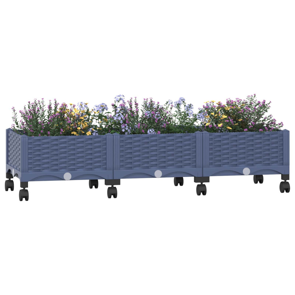 Produktbild för Trädgårdsplanterare med hjul Blå Grå 120 x 40 x 33 cm PP