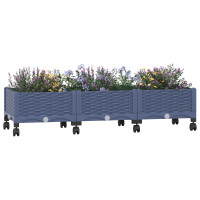 Produktbild för Trädgårdsplanterare med hjul Blå Grå 120 x 40 x 33 cm PP