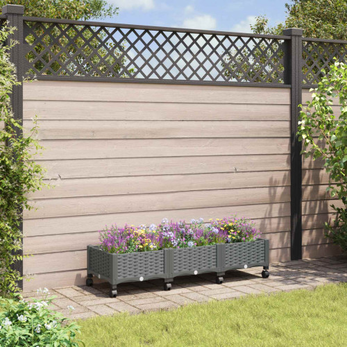 vidaXL Trädgårdsplanterare med hjul Ljusgrå 120 x 40 x 33 cm PP