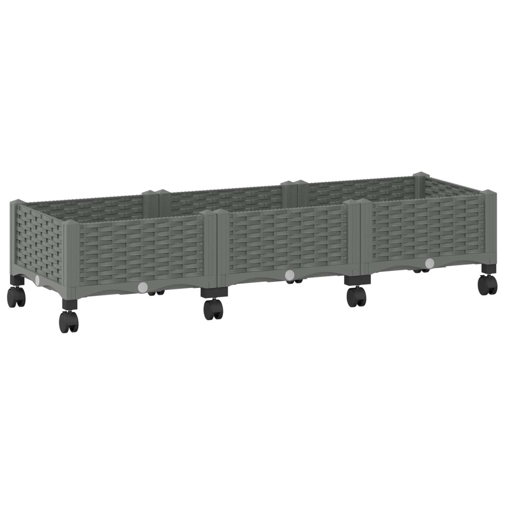 Produktbild för Trädgårdsplanterare med hjul Ljusgrå 120 x 40 x 33 cm PP