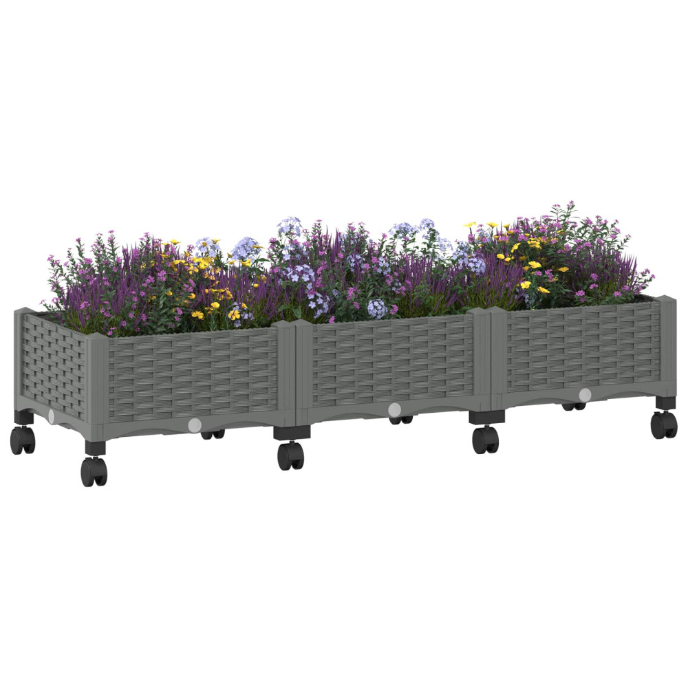 Produktbild för Trädgårdsplanterare med hjul Ljusgrå 120 x 40 x 33 cm PP