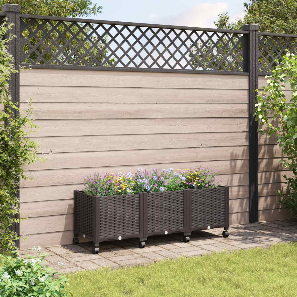 Produktbild för Trädgårdsplanterare med hjul Brun 120 x 40 x 44 cm PP
