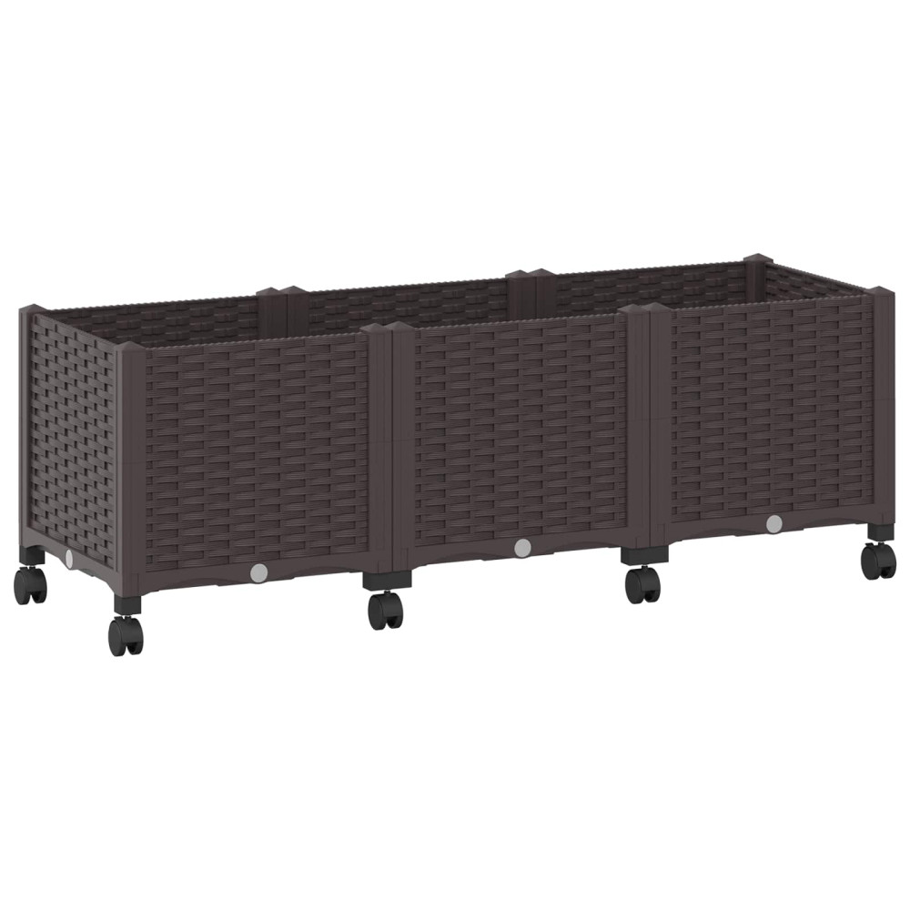Produktbild för Trädgårdsplanterare med hjul Brun 120 x 40 x 44 cm PP