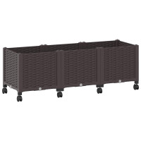 Produktbild för Trädgårdsplanterare med hjul Brun 120 x 40 x 44 cm PP