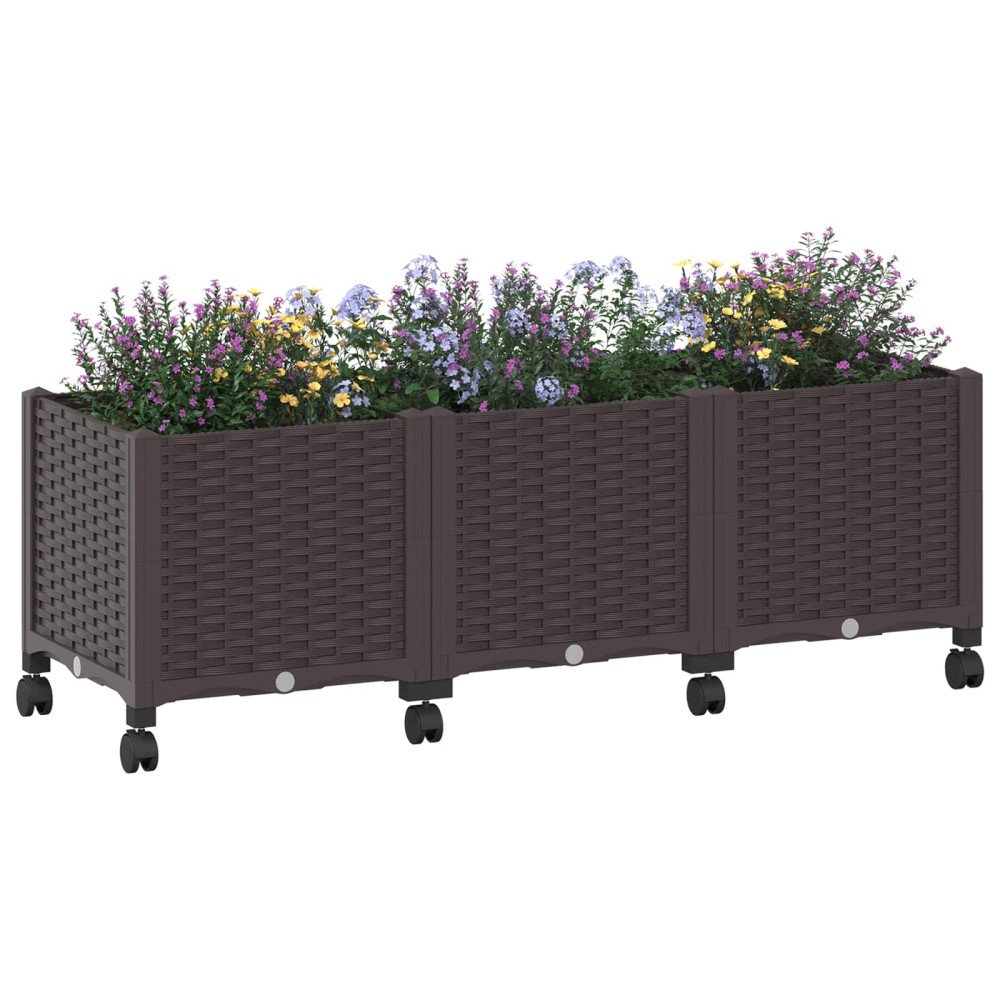 Produktbild för Trädgårdsplanterare med hjul Brun 120 x 40 x 44 cm PP