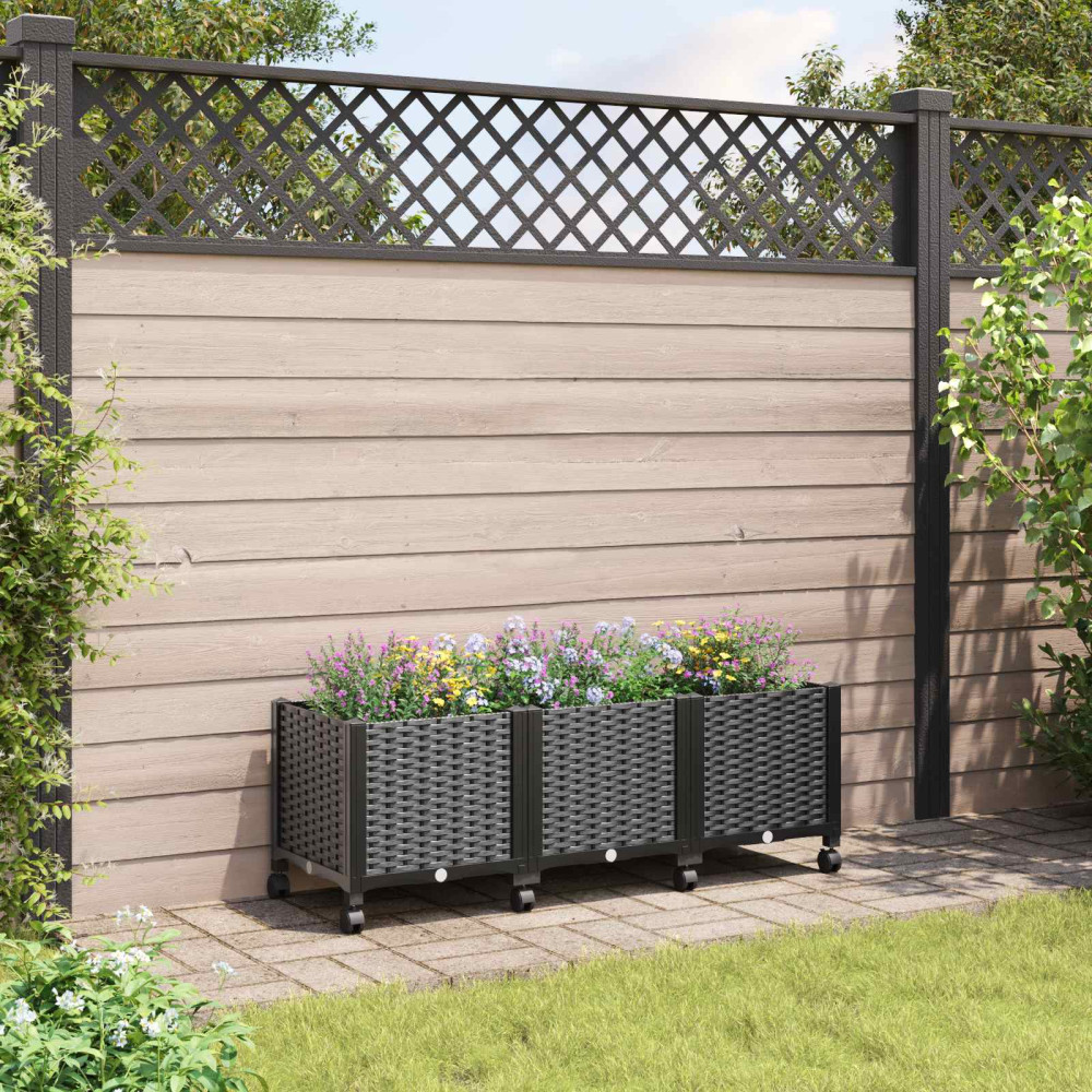 Produktbild för Trädgårdsplanterare med hjul Svart 120 x 40 x 44 cm PP