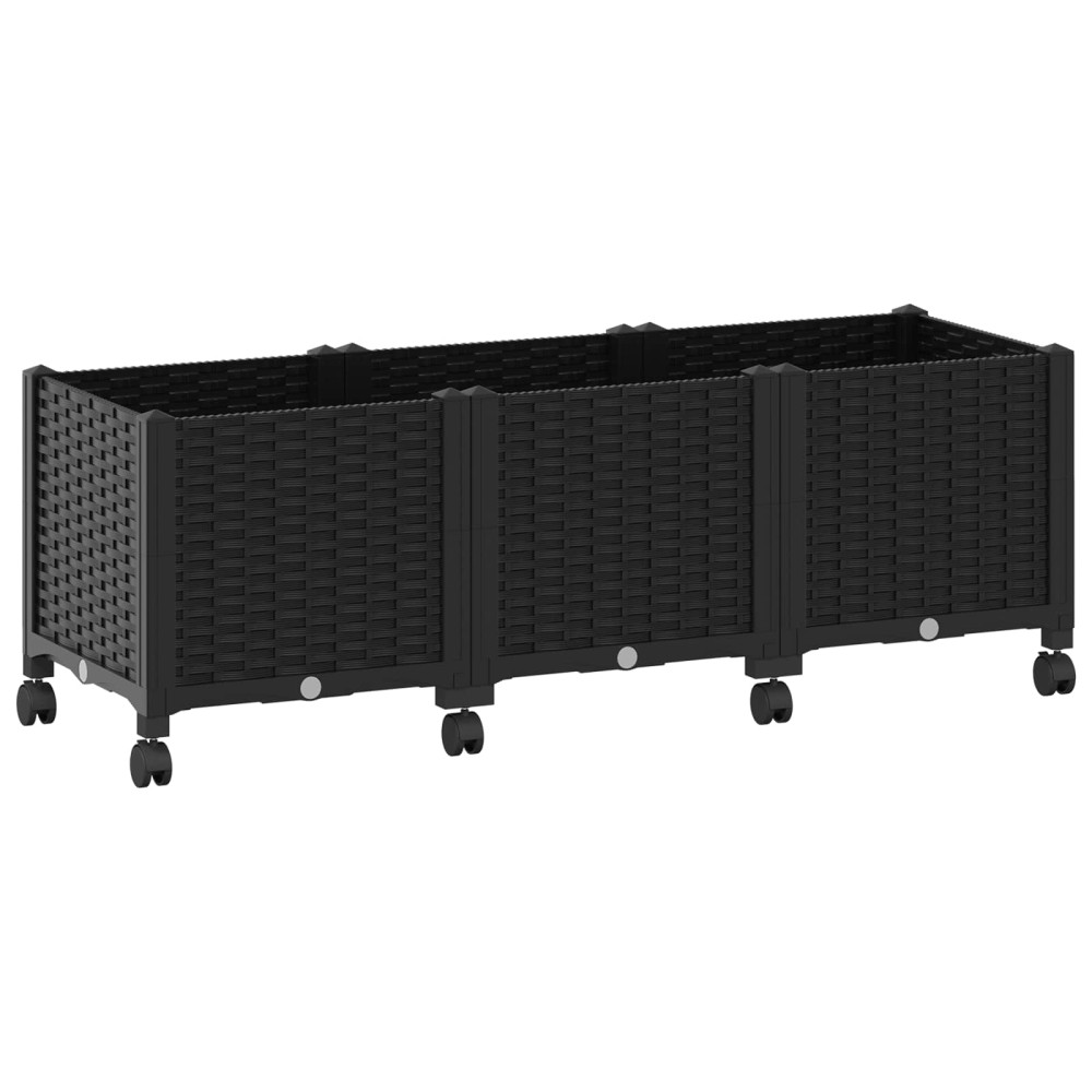 Produktbild för Trädgårdsplanterare med hjul Svart 120 x 40 x 44 cm PP