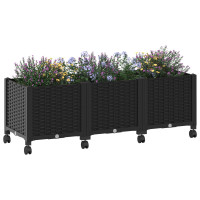 Produktbild för Trädgårdsplanterare med hjul Svart 120 x 40 x 44 cm PP