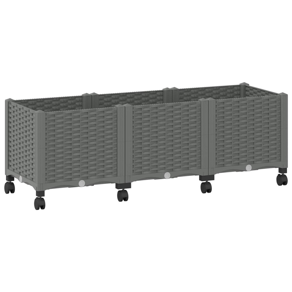 Produktbild för Trädgårdsplanterare med hjul Ljusgrå 120 x 40 x 48 cm PP
