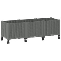 Produktbild för Trädgårdsplanterare med hjul Ljusgrå 120 x 40 x 48 cm PP
