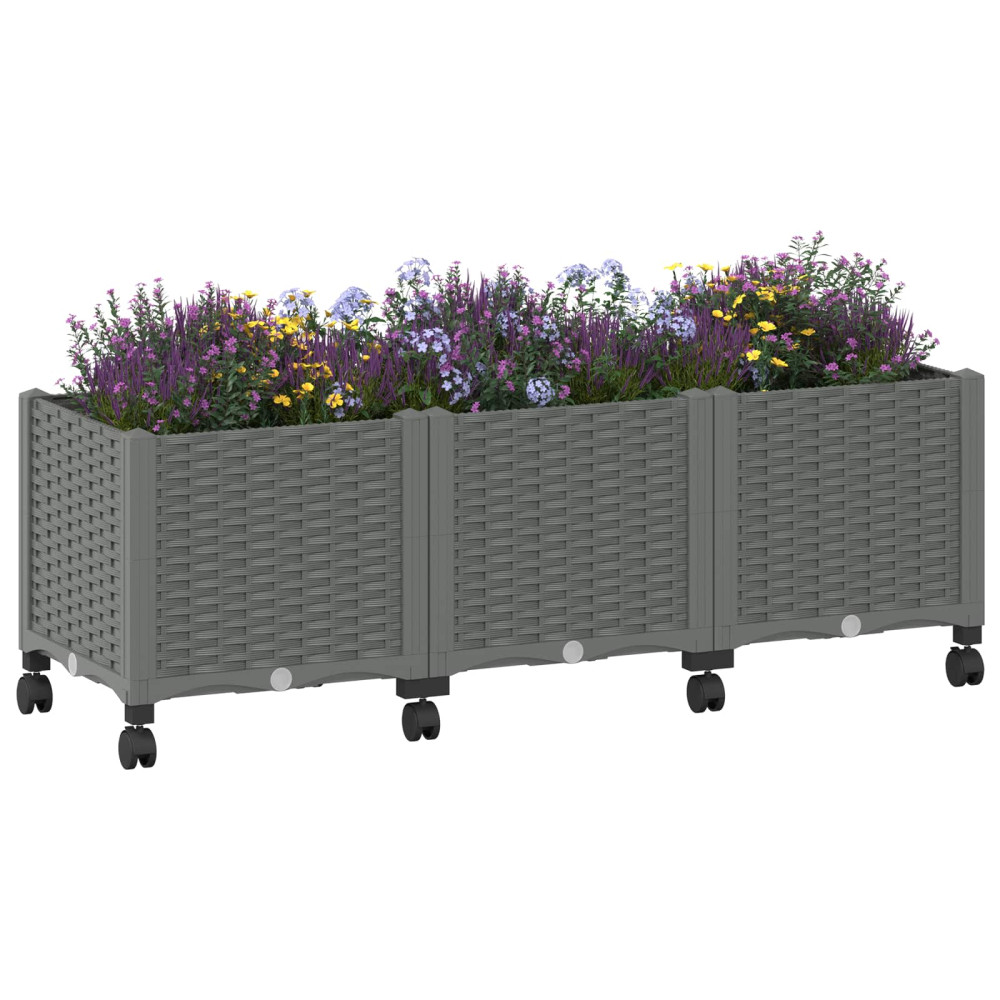 Produktbild för Trädgårdsplanterare med hjul Ljusgrå 120 x 40 x 48 cm PP