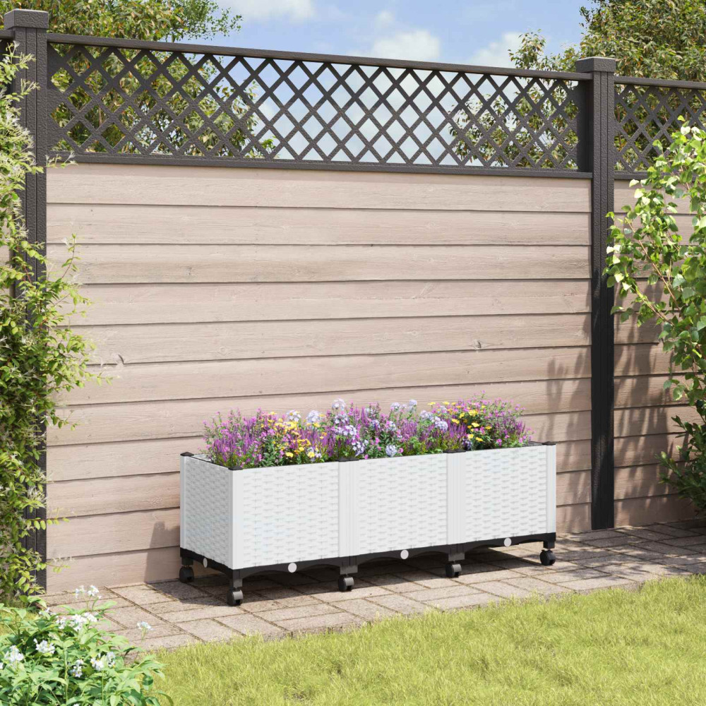 Produktbild för Trädgårdsplanterare med hjul Vit 120 x 40 x 48 cm PP