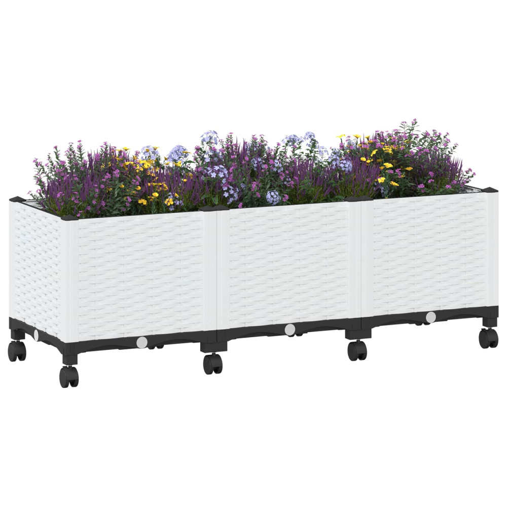 Produktbild för Trädgårdsplanterare med hjul Vit 120 x 40 x 48 cm PP