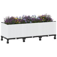 Produktbild för Trädgårdsplanterare med hjul Vit 120 x 40 x 48 cm PP