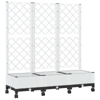 Produktbild för Trädgårdsplanterare med spaljé och hjul Vit 120 x 40 x 131,5 cm